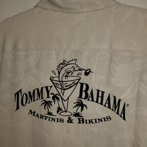 Tommy Bahama Silk Shirt Men's L Embroidered Button Up Hawaiian Martinis Bikinis